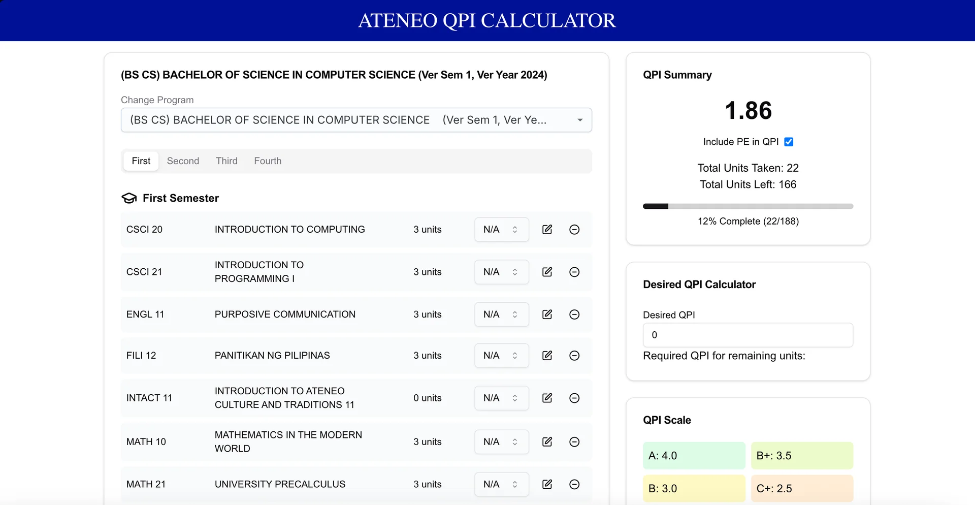 Ateneo QPI Calculator